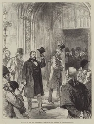 Réunion du nouveau Parlement, arrivée des nouveaux membres dans le hall de Westminster